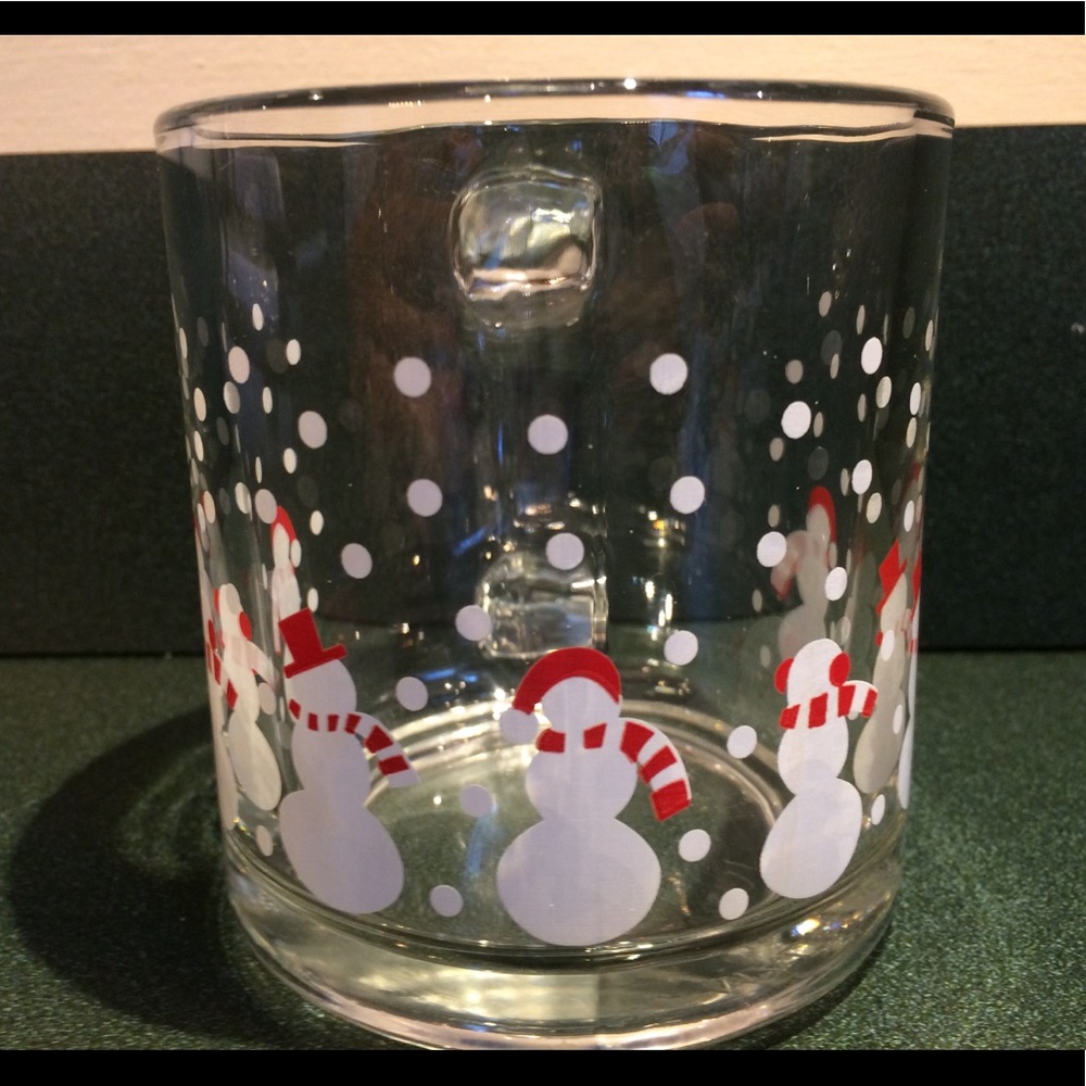 Crate & barrel glass snowman mug set